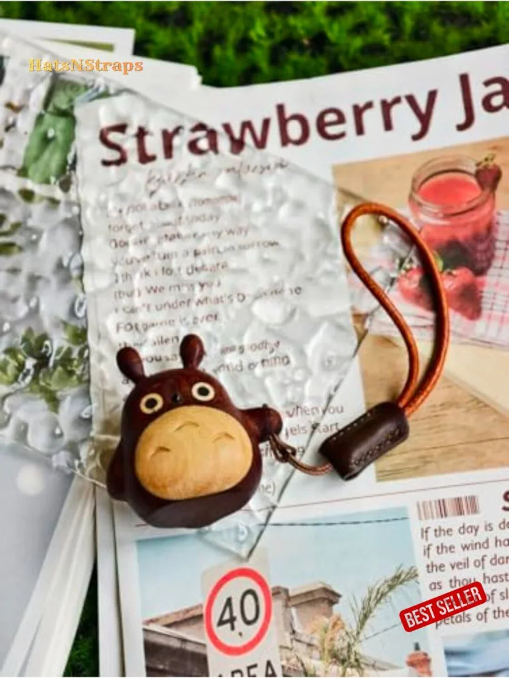 Hand Carved Wooden Totoro Charm Keychain Bag Purse Accessory Gift